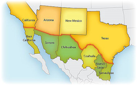 Map of US-Mexico border states